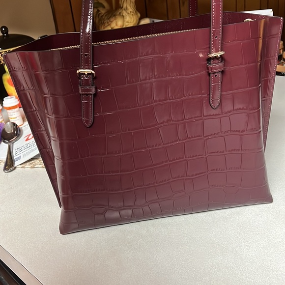 Coach Burgundy Croc Embossed Tote Bag - Picture 2 of 3